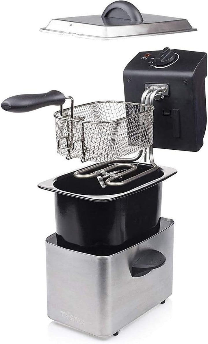 Tristar friteuză din oțel inoxidabil - Cu capacitate de 2 litri, funcție de zonă rece și termostat reglabil până la 190°C, FR-6919, argintiu Electrocasnice Naty Shop