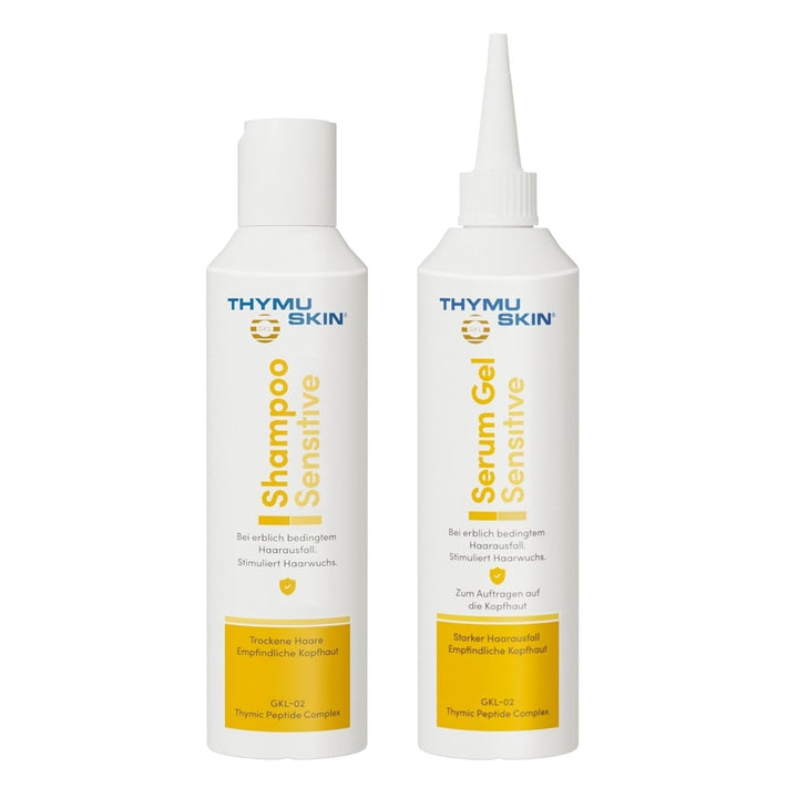 THYMUSKIN Sensitive Set, stimulează creșterea părului, set 100 ml șampon + 100 ml ser gel Ingrijire par THYMUSKIN 400 ml Fara parfum