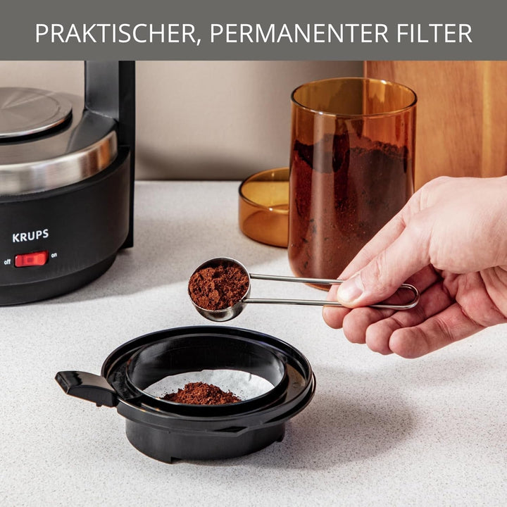 Cafetiera cu filtru Krups T8, 850 Watt, Oprire automată, 8-12 cești, Capacitate 1 litru, Filtru permanent, Comutator on/off iluminat, Ușor de utilizat, Negru, KM4689 Espressoare Besuche den Krups-Store