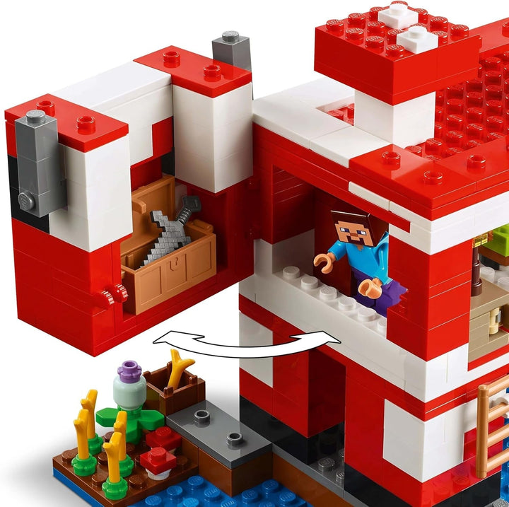 LEGO Minecraft The Mushroom Cow House, jucărie de construit pentru jocul video, model în țara ciupercilor cu minifigurine, Steve și alte personaje, set de joacă pentru băieți și fete de la 8 ani 21270 Seturi de constructie Besuche den LEGO-Store