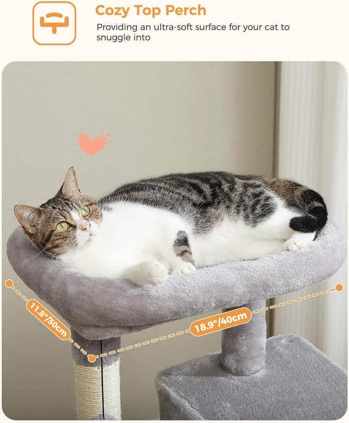 PAWZ Road, arbore pentru pisici cu hamac metalic din pluș, turn pentru pisici adulte cu căsuță tip condominiu cu 2 uși, gri, 116 cm