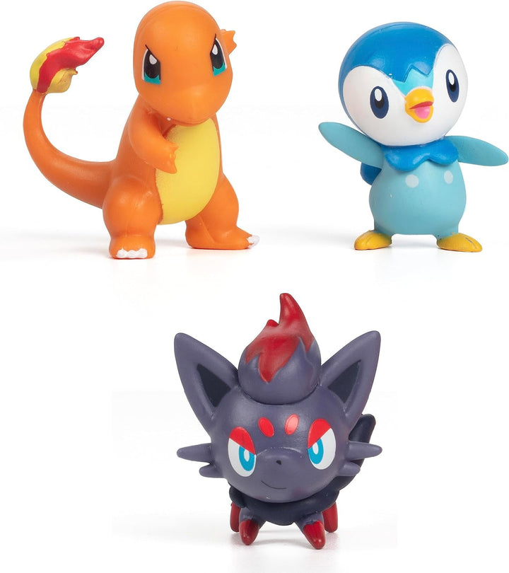 Pokémon Battle Ready! Set de figurine 6 piese - 11.4 Cm Ash & Launching Pikachu, 5.1 Cm Charmander, Rowlet, Piplup, Zorua - Licențiat oficial - Cadou de Paște pentru copii, băieți, fete Action figures Naty Shop