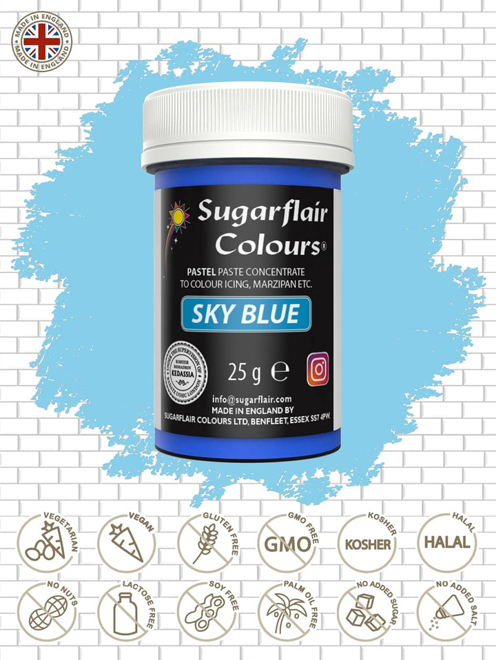 Sugarflair Lebensmittelfarbe Pasta Pastel Sky Blue, Pasta Lebensmittel Farbe Für Fondant Und Marzipan, Spectral Concentrated Paste Colours - 25G Coloranti Alimentari Naty Shop