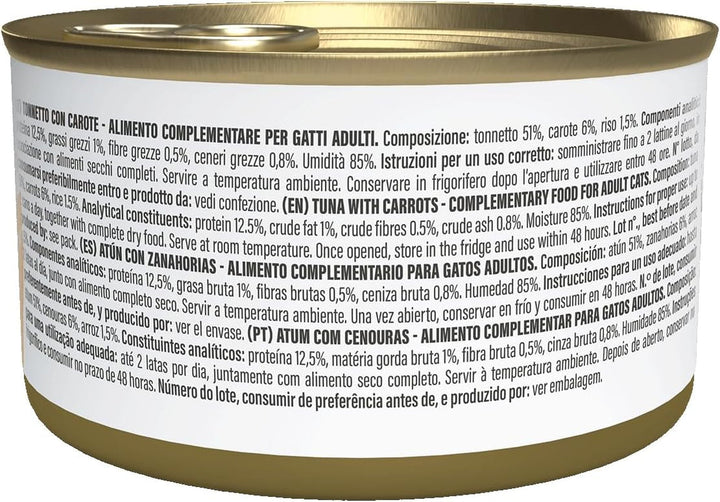 , File de ton cu morcovi în jeleu, Hrană umedă complementară pentru pisici, Rețetă originală, 100% naturală, 12 cutii la 70 G