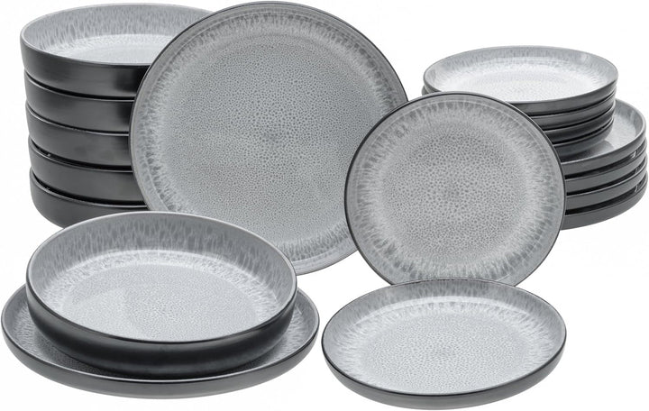 Creatable, 20166, Serie Nordic Fjord Green, 16-Teiliges Geschirrset Für 4 Personen, Kombiservice Aus Steinzeug, Spülmaschinen- Und Mikrowellengeeignet, Qualitätsproduktion Seturi vesela masa Naty Shop Grau Tellerset 18-Tlg