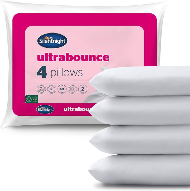 Pereche de perne de lux Silentnight Ultrabounce, microfibră, alb, pachet de 2, 2 Perne standard Naty Shop Prindere fermă 4 bucăți