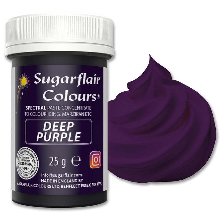Sugarflair Spectral Navy Blue Lebensmittelfarbe Paste, Hochkonzentrierte Lebensmittelfarbe Für Buttercreme, Zuckerpaste, Royal Icing, Kuchenmischungen Und Mehr! Lebensmittelfarbstoff - 25G Coloranti Alimentari Naty Shop Deep Purple