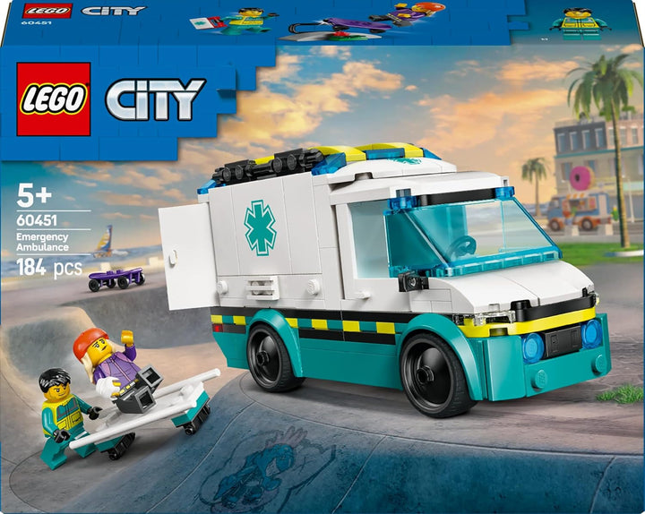 LEGO City Ambulanță - jucărie cu 2 minifigurine (skateboarder și șofer) - jucărie educativă pentru băieți și fete de la 5 ani - idei de cadouri pentru ziua de naștere și de sărbători 60451 Seturi de constructie Besuche den LEGO-Store