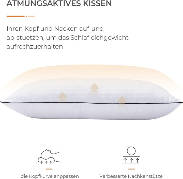 Pernă Sweetnight 80X80 Set de 2, pernă din microfibră 1300G, pernă moale și de susținere a gâtului pentru toate pozițiile de dormit, capac respirabil 100% bumbac, certificat Oeko-Tex Perne standard Naty Shop