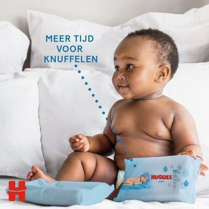 Huggies Pure, șervețele pentru bebeluși, 18 pachete (1008 șervețele în total) — 99% apă pură — fără parfum pentru curățare și protecție blândă Servetele Umede Bebelusi Naty Shop