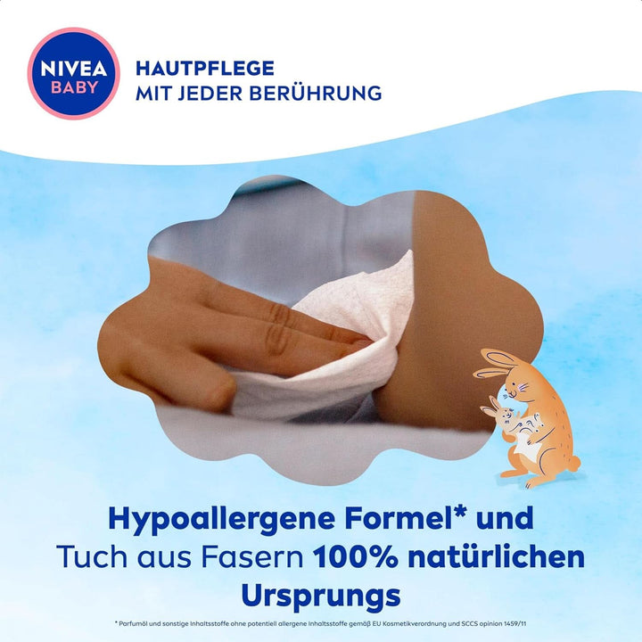 Servetele umede NIVEA Baby AQUA, servetele pentru bebelusi pentru curatarea delicata a pielii sensibile, servetele umede hipoalergenice si fara parfum pentru bebelusi cu 99% apa (4 x 57 bucati) Servetele Umede Bebelusi Naty Shop