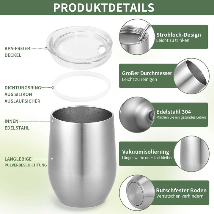 Cana modernă pentru mate 340 ml, set de căni pentru yerba mate din oțel inoxidabil cu pereți dubli izolați, cană pentru ceai mate cu capac fără BPA, bombillas și o perie de curățare (argintiu)