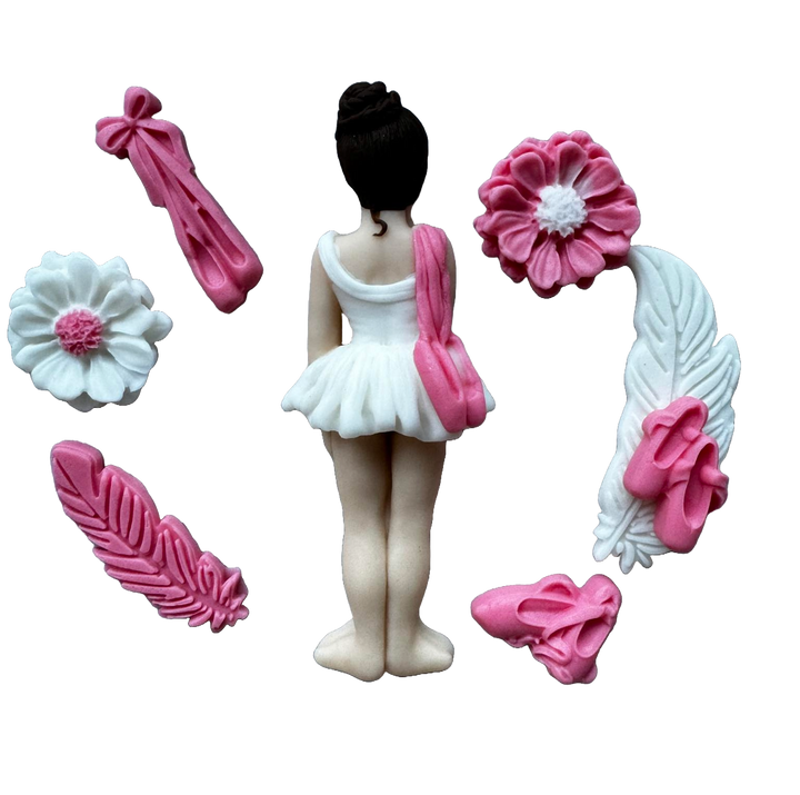 Set 8 decoratiuni comestibile din zahar, Balerina Decoratiuni din Pasta de Zahar Naty Shop