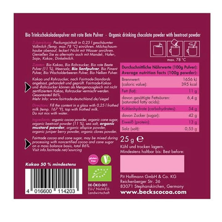 Beet Me Up!, Cacao fină aromatizată cu sfeclă roșie, 25 grame Cacao si Ciocolata Calda Naty Shop