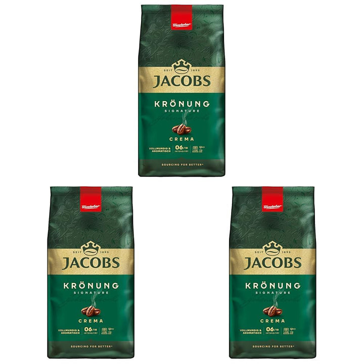Jacobs Café Crema Gold Kaffeebohnen 1Kg – Vollmundig, Aromatisch, Fruchtige Note, Arabica & Robusta Bohnen, Intensität 5/10, Ideal Für Café Crema Naty Shop Krönung Crema 3 x 1 Kg