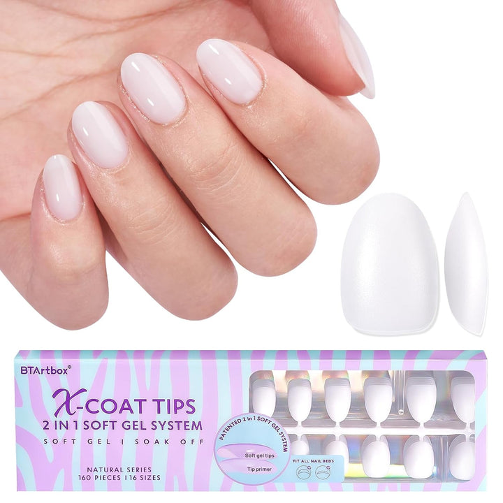 Btartbox Unghii Extra Scurte cu Gel Moale, Acoperire Completă, Tipuri de Unghii Scurte cu Formă de Migdale, 160 Bucăți, Unghii Artificiale XCOATTIPS PRE-PROIECTATE, Tipuri de Unghii Scurte cu Formă de Migdale pentru Extensii de Unghii