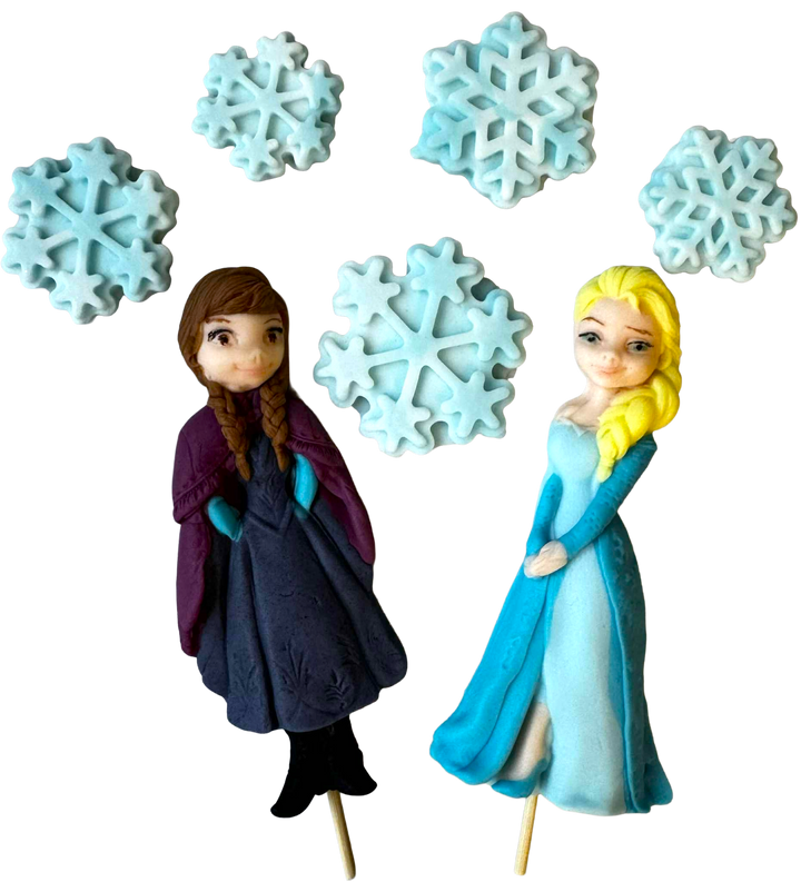 Set 7 decoratiuni comestibile, Elsa si Anna, Frozen Decoratiuni din Pasta de Zahar Nati Shop