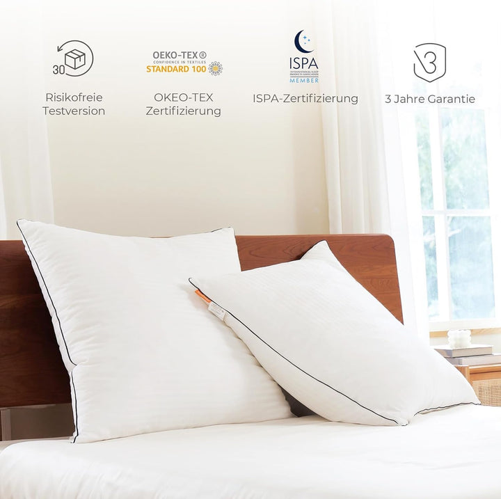 Pernă Sweetnight 80X80 Set de 2, pernă din microfibră 1300G, pernă moale și de susținere a gâtului pentru toate pozițiile de dormit, capac respirabil 100% bumbac, certificat Oeko-Tex Perne standard Naty Shop
