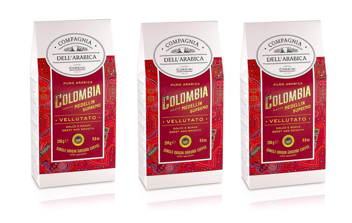 Caffè Corsini - Cafea boabe 3 X 250 grame, Compagnia Dell'Arabica, diverse arome, origine unică, total 750G Cafea Naty Shop Columbia Cafea măcinată