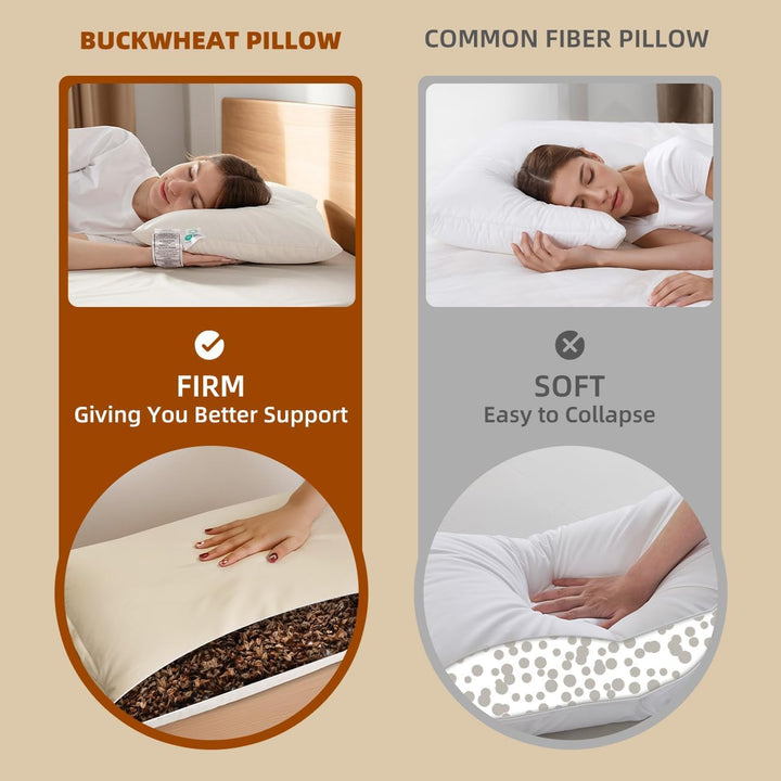 LOFE Pernă organică de hrișcă pentru dormit, 35,6 X 50,8 cm, reglabilă, respirabilă pentru un somn răcoros, suport cervical pentru cei care dorm pe spate și lateral (Tartary Buckwheat Hulls) Perne standard Naty Shop