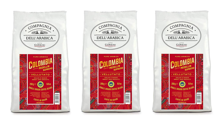 Caffè Corsini - Cafea boabe 3 X 250 grame, Compagnia Dell'Arabica, diverse arome, origine unică, total 750G Cafea Naty Shop Columbia Boabe de cafea