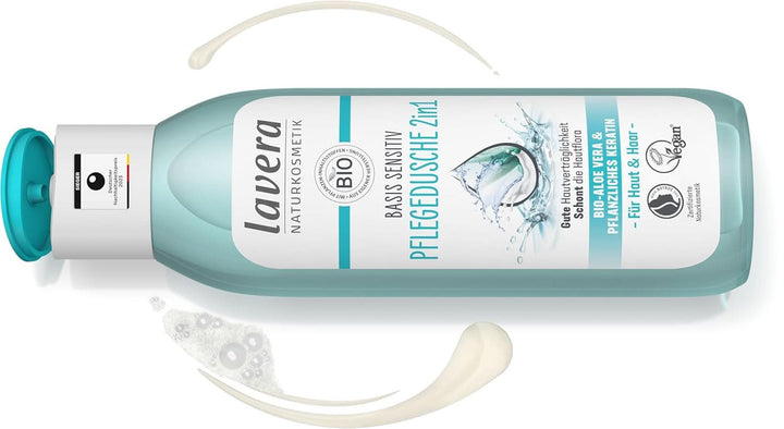 Lavera Care Basis Sensitiv 2 în 1, Șampon și gel de duș cu aloe vera bio și keratină vegetală, 250 ml Duș și baie Naty Shop