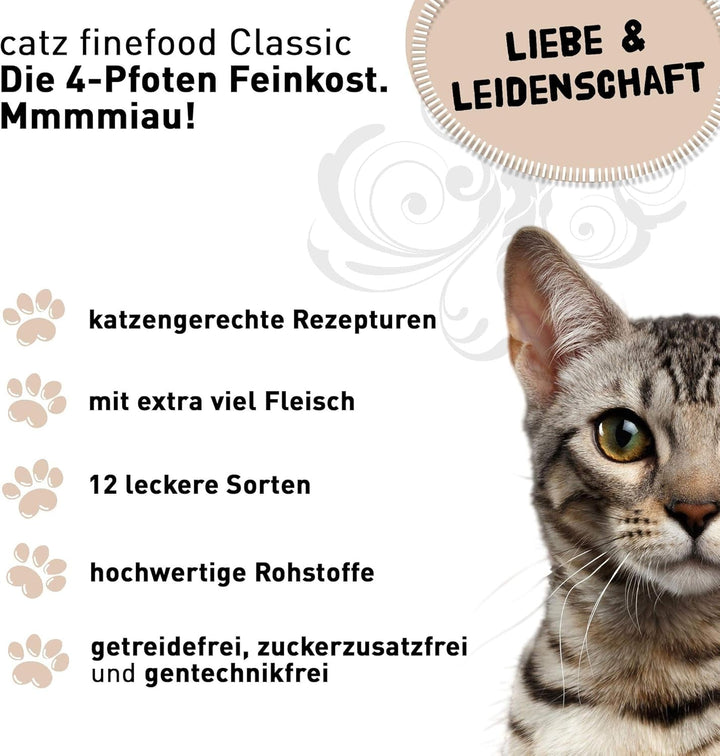 Catz Finefood N° 7 Carne de vită și vițel Delicatessen Hrană umedă pentru pisici, rafinată cu caise și ananas, pungă 16 X 85G