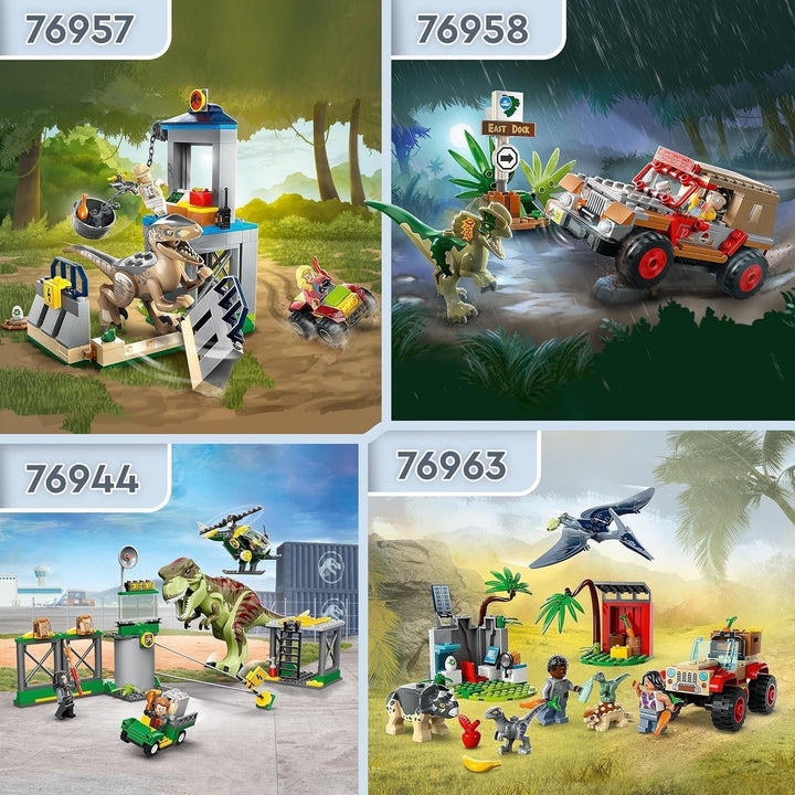 LEGO Jurassic World Rescue Centre for Baby Dinosaurs, set cu figurine mici de dinozauri, inclusiv Triceratops, Ankylosaurus și Velociraptor, cadou de construcție pentru băieți și fete de la 4 ani 76963 Seturi de constructie Besuche den LEGO-Store