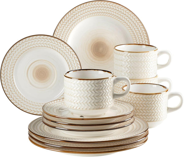 MÄSER 931941 Seria Prospero, serviciu de cafea modern din 12 piese (4 persoane) în stil vintage Seturi vesela masa Naty Shop Alb Serviciu de cafea