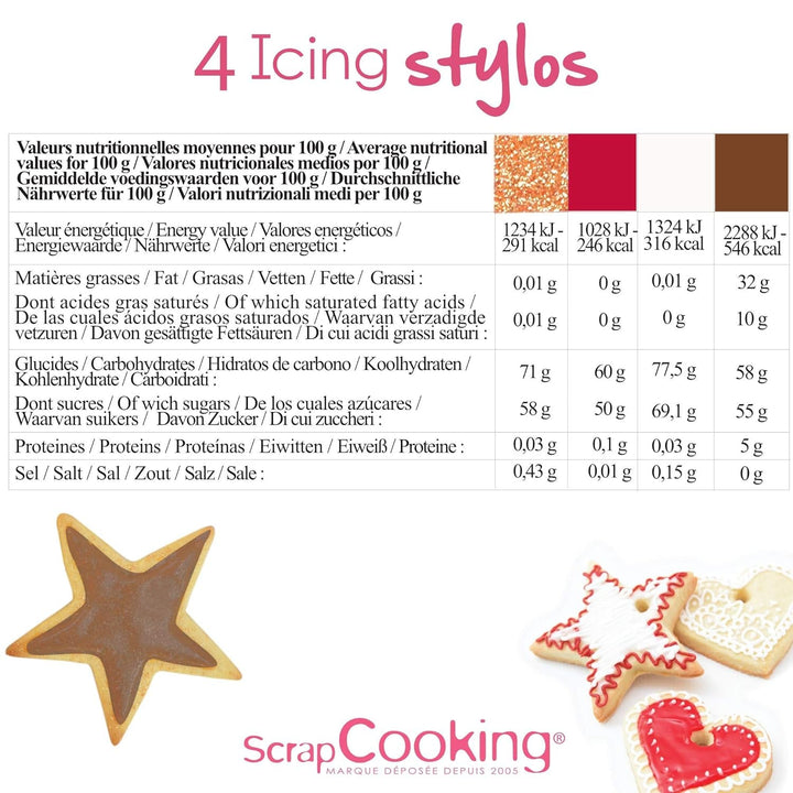 Scrapcooking – 4 Pieces of Parts Markers: Gold, Chocolate, White & Red – Edible Food Pens Decorative for Writing and Drawing on Desserts, Cakes and Biscuits Coloranti Alimentari Naty Shop