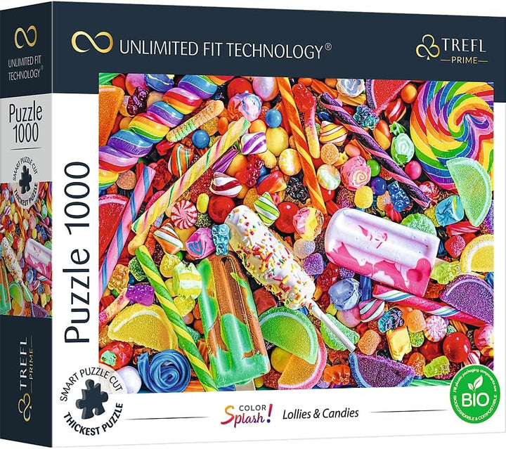 Trefl 26196 1500 elemente, carton cel mai gros, organic, ECO, Italia, apus de soare, divertisment pentru adulți și copii de la 12 ani, Uft-Puzzle Romantic Sunset: Vernazza, Liguria, Italia Puzzle Naty Shop Puzzle Color Splash: bomboane Lollies 1000