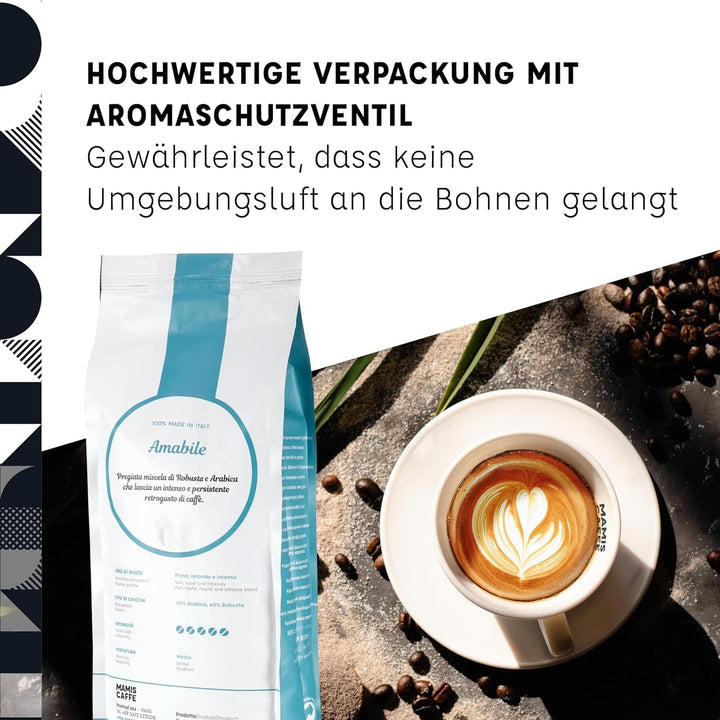 Mamis Caffè Amabile - Boabe espresso întregi - Cafea prăjită mediu cu nuanțe dulci - Espresso italian cu cremă groasă Cafea Naty Shop