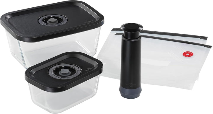Set de vid Küchenprofi EASYFRESH | Set din 7 piese | 1x pompă electrică de vid, 1x borcan de vid S, M și L, 3x pungi de vid 22x21 cm | sticlă borosilicată, plastic de înaltă calitate | preparare și depozitare Cutii depozitare alimente Naty Shop Set aspirator 5 piese