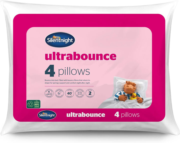 Pereche de perne de lux Silentnight Ultrabounce, microfibră, alb, pachet de 2, 2 Perne standard Naty Shop Suport moale 4 bucăți