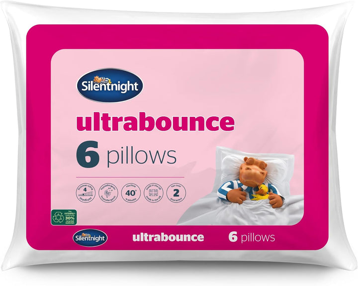 Pereche de perne de lux Silentnight Ultrabounce, microfibră, alb, pachet de 2, 2 Perne standard Naty Shop Luxos - Suport mediu 6 bucăți