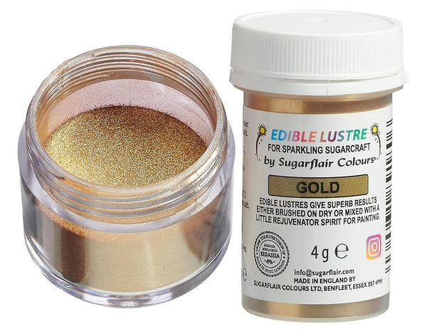 Sugarflair Edible Lustre Lebensmittelfarbe Glanzfarbe Gold - Lebensmittel Glanzpulver Für Kuchen, Cupcakes, Schokolade, Backwaren, Desserts, Eiscreme, Getränke, Cocktails Und Mehr - 4G Coloranti Alimentari Naty Shop Default Title
