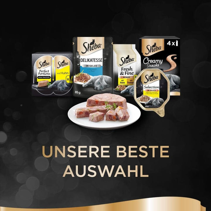 Sheba Classics in Pâté- Cea mai fină hrană umedă pentru pisici în bol - Fish Variation (MSC) cu somon, pește alb, ton și cod - 32 X 85G