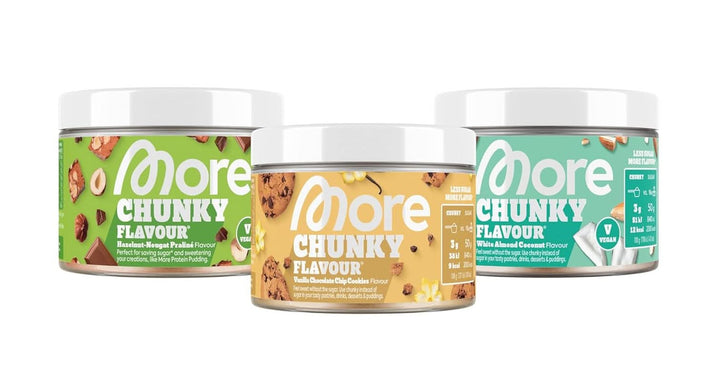 MORE Chunky Flavour, Blueberry Cheesecake, Pudră aromatizantă pentru îndulcire cu inulină și lactază, 150 grame Indulcitori Naty Shop 3 x 150 grame Mixtă (prăjitură cu ciocolată și vanilie, nucă de cocos cu migdale albe, pralină cu nucă de nucă)