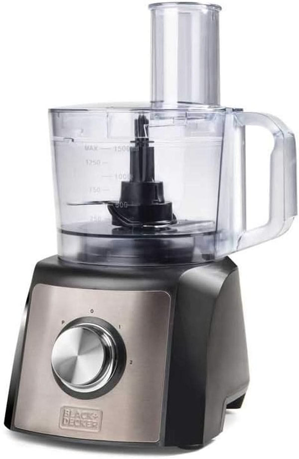 Black+Decker BXFPA1200E - Küchenmaschine 1.200W, Behälter 1,5L, 2 Geschwindigkeiten/Turbo-Funktion, +8 Zubehörteile, Anti-Fingerprint-Edelstahloberflächen, Klingen Und Scheiben Aus Edelstahl; Bpa-Frei Mama si Copilul Naty Shop 1200W 1200W