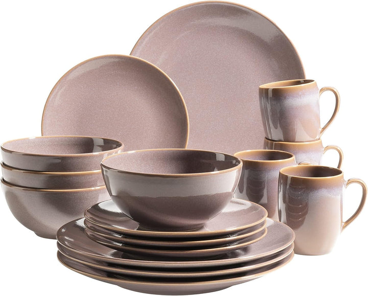 MÄSER 931736 Geschirr-Set Für 4 Personen Im Mediterranen Vintage-Look, 16-Teiliges Kombiservice in Sandigem Grau, Keramik, Sandgrau Seturi vesela masa Naty Shop Braun