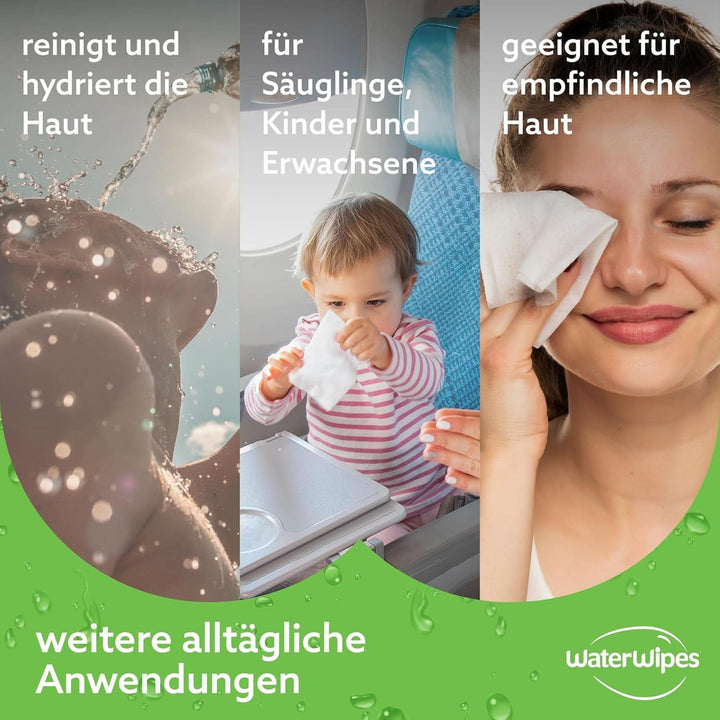 Waterwipes Șervețele pentru bebeluși hidratante și de curățare, cu 99% apă și extract de Aloe Vera, șervețele umede pentru față și corp Naty Shop
