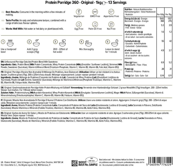 Protein Works - Protein Porridge 360 | Mit Zusätzlichen Vitaminen & Mineralien | Proteinreiches Frühstück | Kalorienarme Haferflocken | 13 Servings | Natürlich | 1Kg Cereale Naty Shop