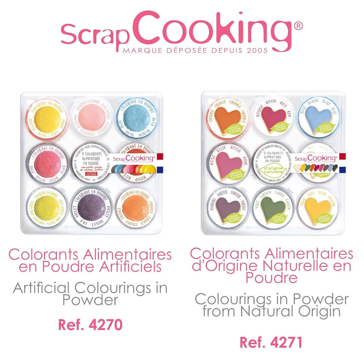 Scrapcooking - 9X Set Lebensmittelfarben Pulver - Blau, Gelb, Rosa, Violett, Orange, Zitronengrün, Rot, Puderrosa, Schwarz - Farbpulver Essbar Für Torten, Kuchen, Makronen - 4270 Coloranti Alimentari Naty Shop