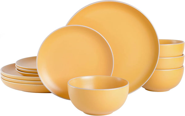 Set veselă Rockaway, rotundă, ceramică, serviciu pentru 4 persoane (12 piese), galben Seturi vesela masa Naty Shop