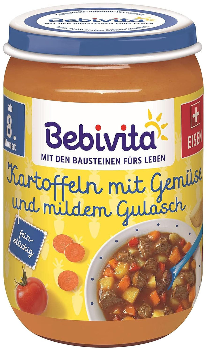 Meniuri De la 8 luni Spaghetti Bolognese, pachet de 6 (6 X 220 grame), mediu Mama si Copilul Naty Shop 220 grame Cartofi cu legume și gulaș ușor