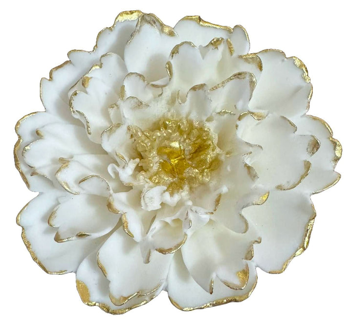 Decoratiune comestibila din zahar, Bujor alb cu auriu Decoratiuni din Pasta de Zahar Nati Shop