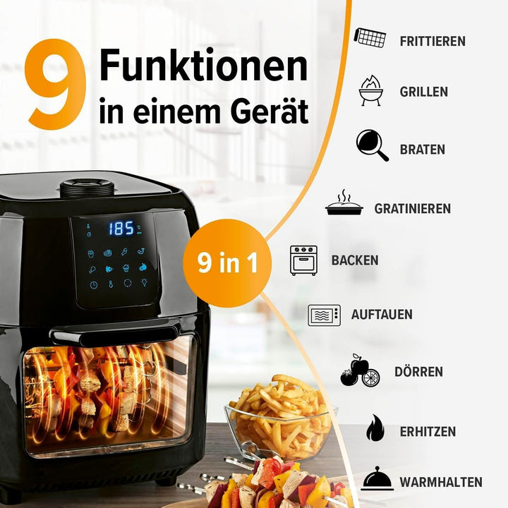 Gourmetmaxx Friteuză digitală cu aer cald XXL, 9 litri, 8 programe, 1800 W Electrocasnice Naty Shop