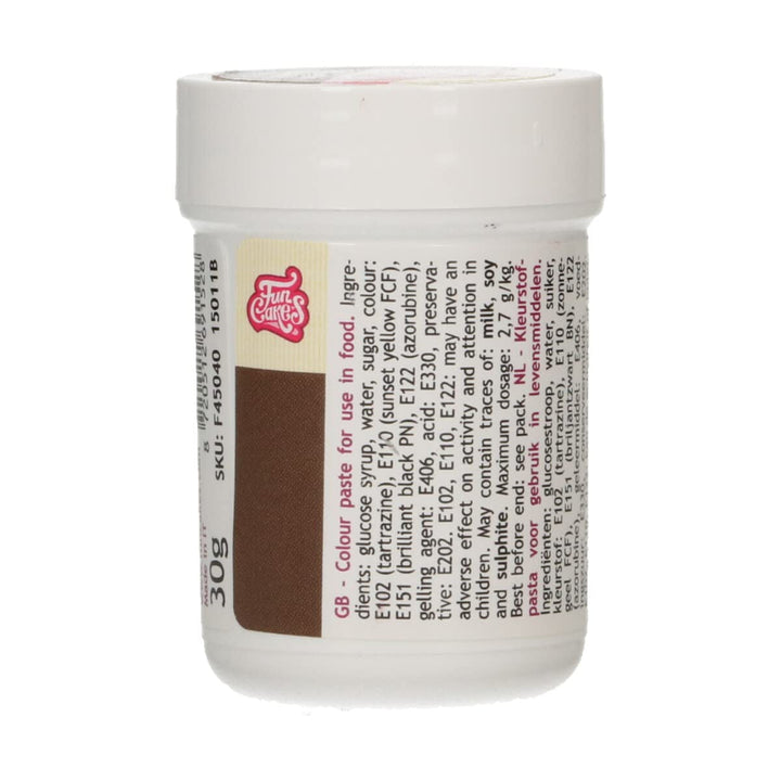 Funcakes Pastenfarbe Dunkelbraun; Konzentrierte Lebensmittelfarbe Für Teig, Sahne, Fondant, Marzipan, Teig, Modellier- Und Blütenpaste. Halal Und Koscher. 30 G Coloranti Alimentari Naty Shop Default Title
