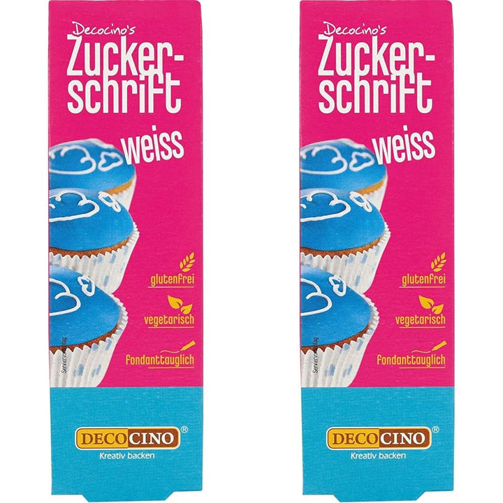 Decocino Zuckerschrift in Gold Lebensmittelfarben-Schrift Praktische Tube Zur Beschriftung Von Fondant & Glasuren Back-Deko Für Torten, Kuchen & Cup-Cakes! Coloranti Alimentari Naty Shop Weiß Mittel (Packung Mit 2)