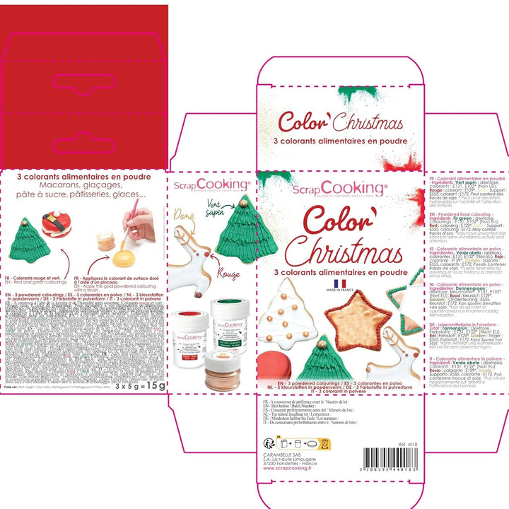 Scrapcooking - Set de 3 coloranți alimentari pulbere, Crăciun - roșu, verde, auriu Coloranti Alimentari Naty Shop
